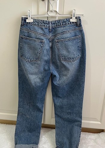 Kadın Mavi Yırtık Bol Kesim Kot Pantolon - Görsel 2