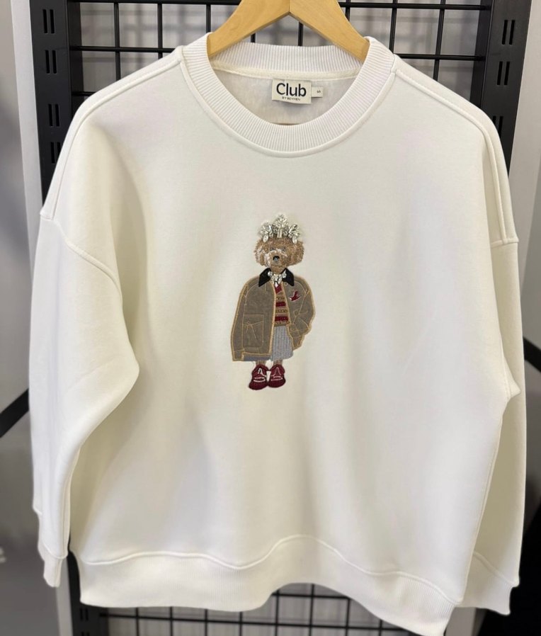 Nakışlı Örgü Kadın Sweatshirt - Görsel 5