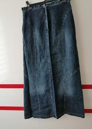 Kadın Gri Mavi Uzun Denim Etek - Görsel 2