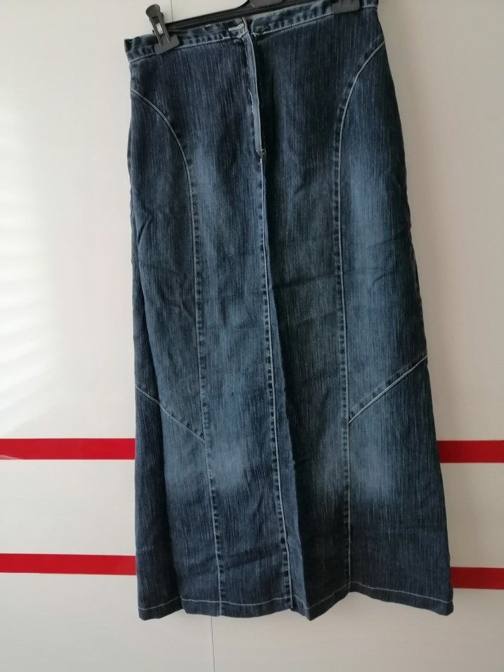 Kadın Gri Mavi Uzun Denim Etek - Görsel 2