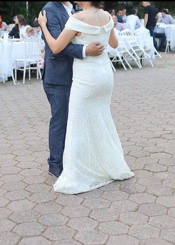 Dantel Detaylı Uzun Beyaz Gelinlik 1 defa giyildi #ZERO#MARKA - Görsel 3