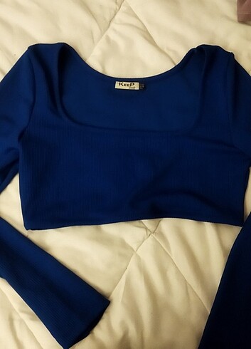 Dior mavi uzun kollu crop