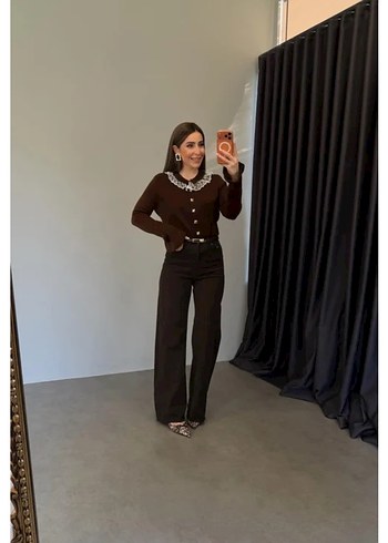 Kahverengi Süet Rahat Kesim Midi Kadın Jean - Görsel 4