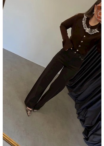 Kahverengi Süet Rahat Kesim Midi Kadın Jean - Görsel 3