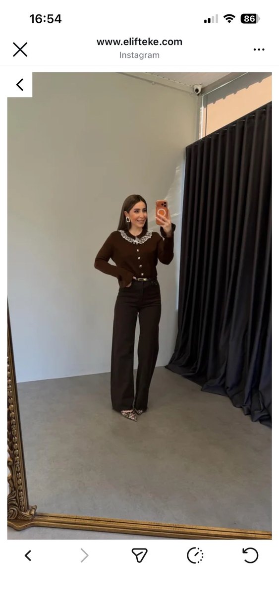 Kahverengi Süet Rahat Kesim Midi Kadın Jean - Görsel 4