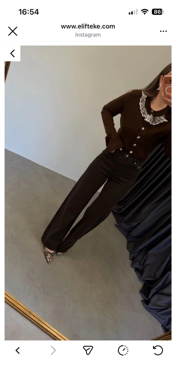 Kahverengi Süet Rahat Kesim Midi Kadın Jean - Görsel 3