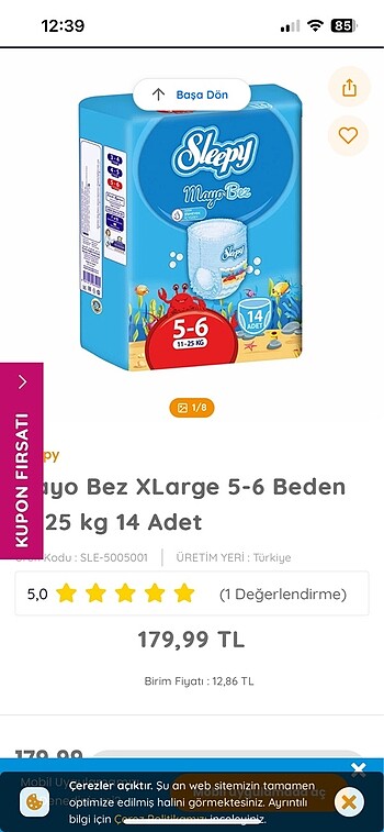 5 Beden: 11-25 kg Beden Renk Sleepy mayo bez 5-6