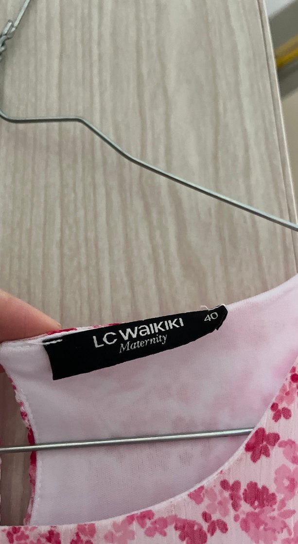 Pembe Bohem Uzun Elbise Fırfırlı Kısa Kollu hamile giyime uygun - Görsel 4