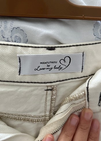 Beyaz Midi Hamile Kot Etek - Görsel 3