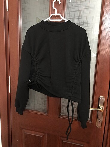 xl Beden siyah Renk Siyah Büzgülü Crop Sweatshirt