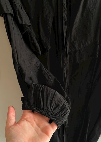 38 Beden siyah Renk Siyah Düğmeli V Yaka tunik HEQA