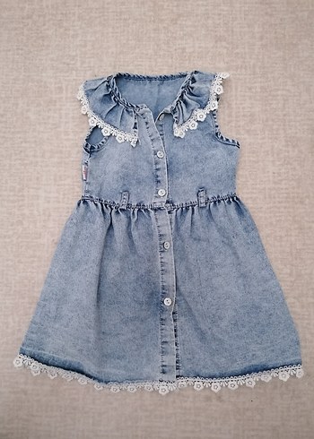 Kız Çocuk Mavi Denim Fırfırlı Elbise