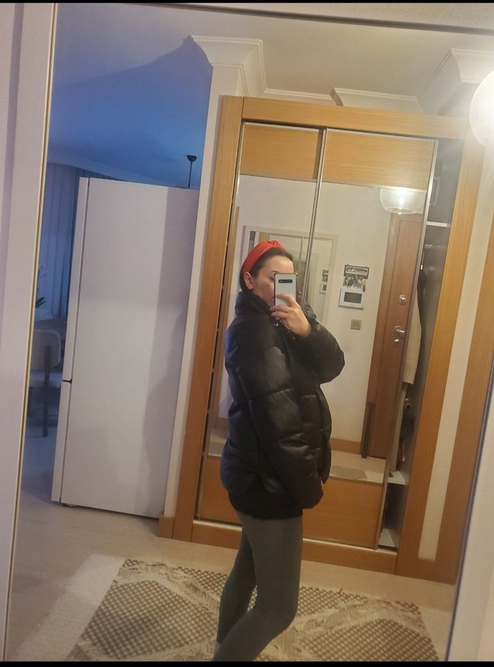 Deri Görünümlü Şişme Mont - Görsel 5