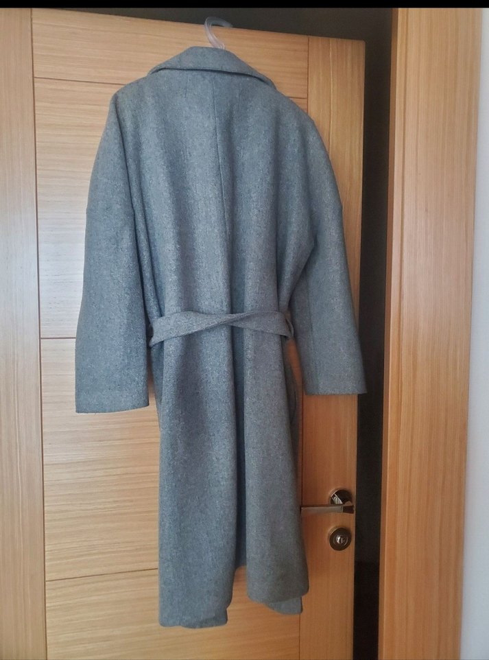 Gri Uzun Kaşe Kaban - Görsel 5