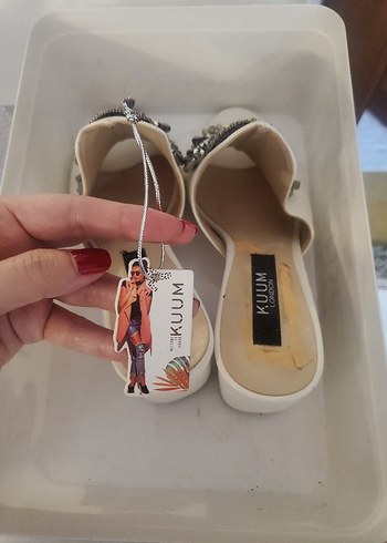 Boncuk İşlemeli Beyaz Kadın Topuklu Terlik - Görsel 10