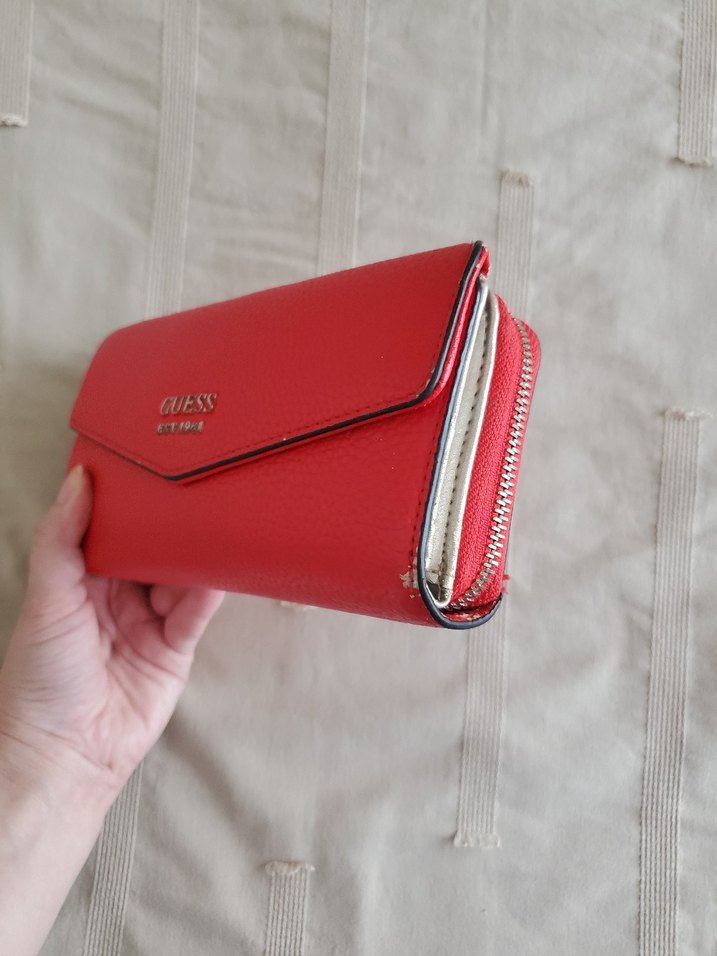 Guess Kadın Kırmızı Deri Fermuarlı Cüzdan - Görsel 3
