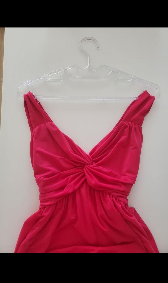 Pembe Drapeli V Yakalı Mini Abiye Elbise - Görsel 3