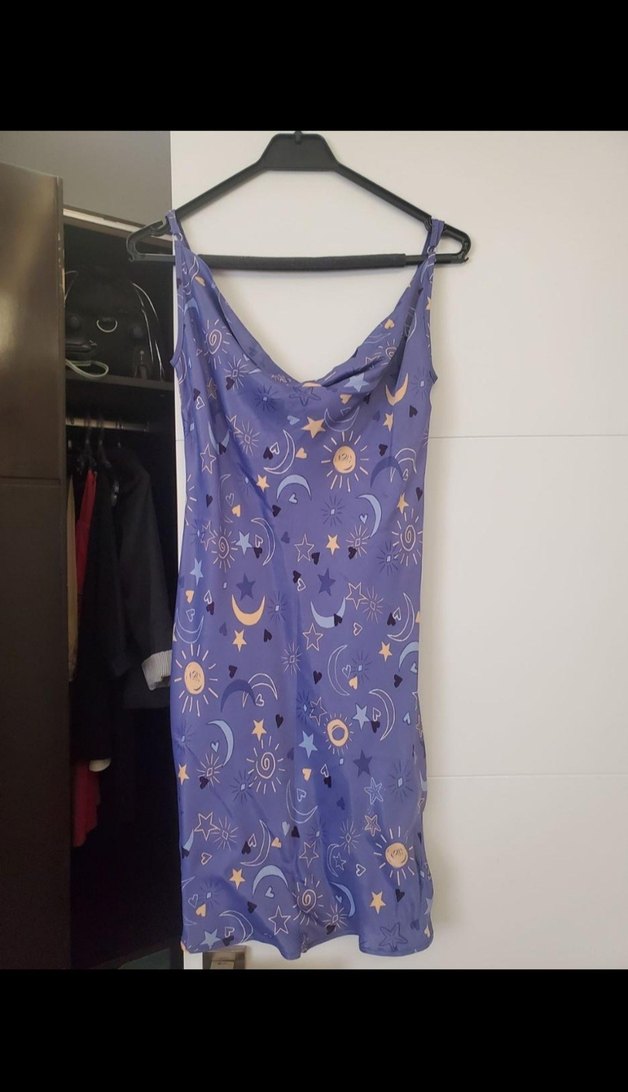 Mor Desenli Saten Elbise - Görsel 2