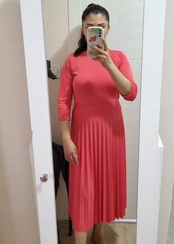 Diğer Pembe Midi Uzun Kollu Basic Elbise