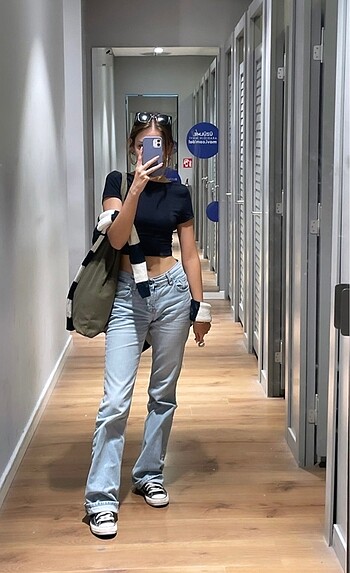 Düşük bel flared jeans
