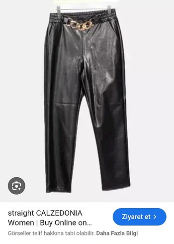 Zincir Detaylı Parlak Siyah Deri Kadın Pantolon - Görsel 3