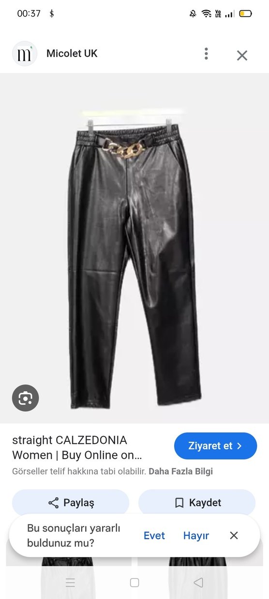 Zincir Detaylı Parlak Siyah Deri Kadın Pantolon - Görsel 3