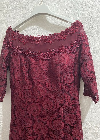 Bordo Dantelli Uzun Abiye Elbise