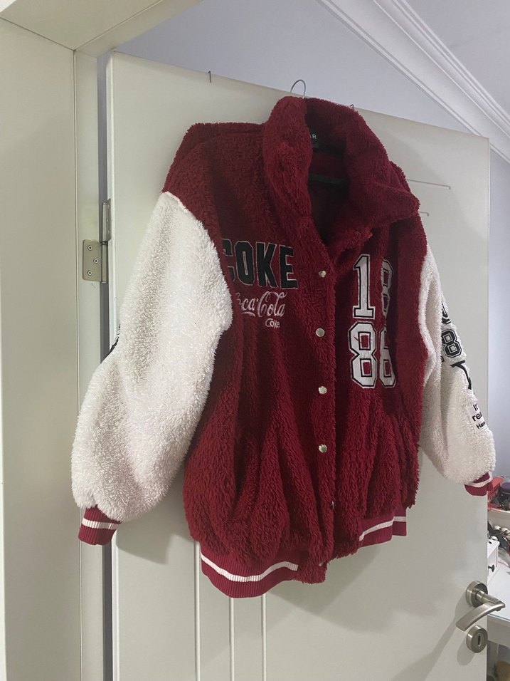 Kırmızı Sıcak Peluş Kadın Ceket - Görsel 2