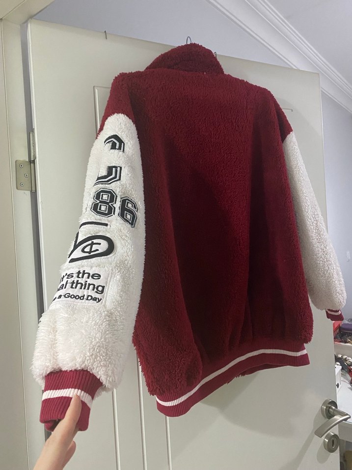 Kırmızı Sıcak Peluş Kadın Ceket - Görsel 4