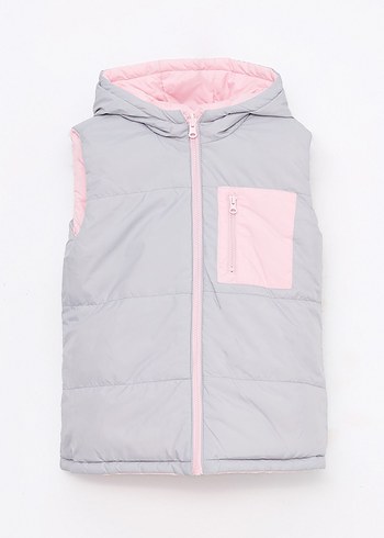 LCW Kids Pembe Kapüşonlu Çift Taraflı Kız Yelek - Görsel 2