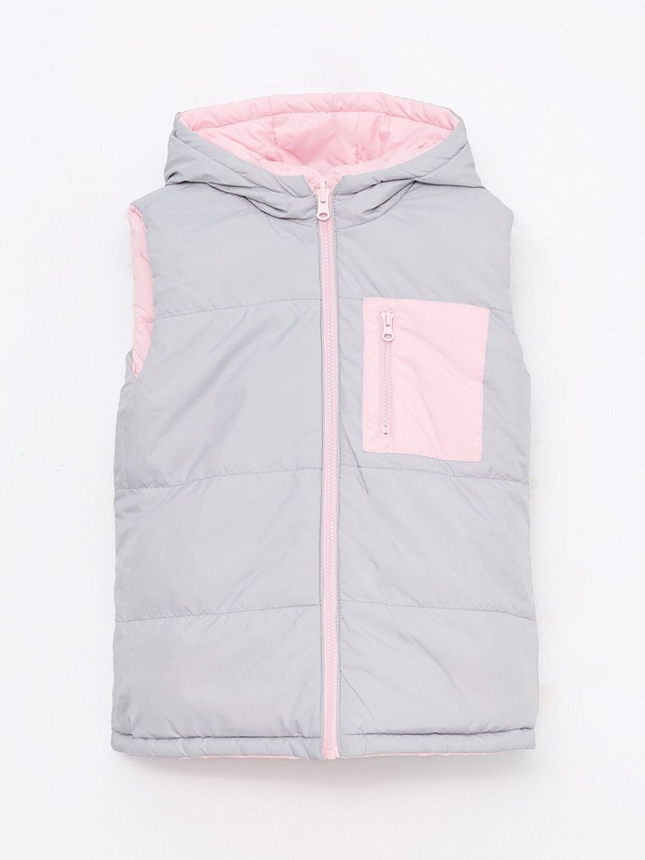 LCW Kids Pembe Kapüşonlu Çift Taraflı Kız Yelek - Görsel 2