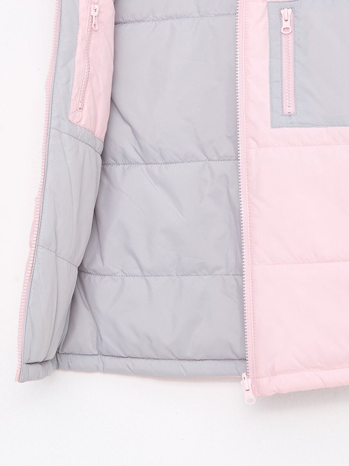 LCW Kids Pembe Kapüşonlu Çift Taraflı Kız Yelek - Görsel 3