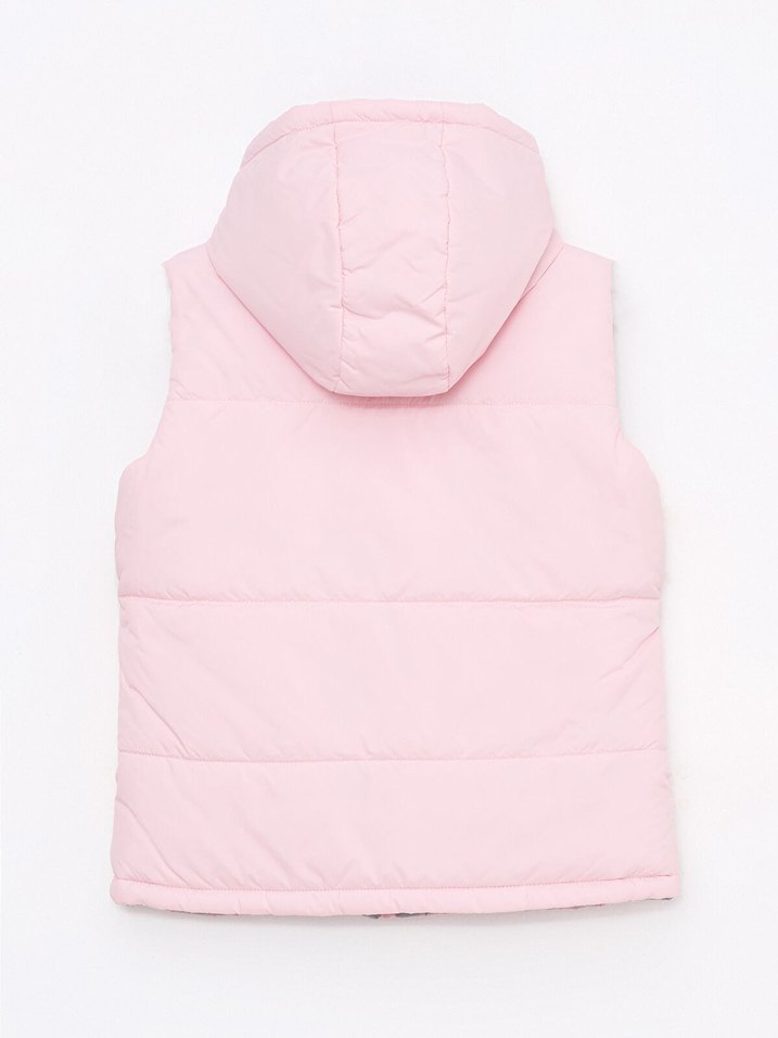 LCW Kids Pembe Kapüşonlu Çift Taraflı Kız Yelek - Görsel 4