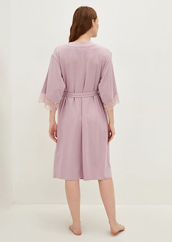 LCW DREAM Lila  Dantel Detaylı Uzun Kollu Hamile Sabahlık - Görsel 3