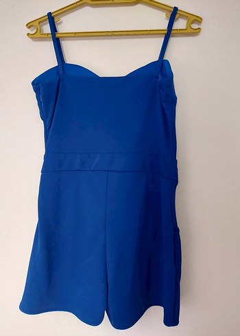 Kadın Mavi Mini Askılı Şort Tulum - Görsel 5