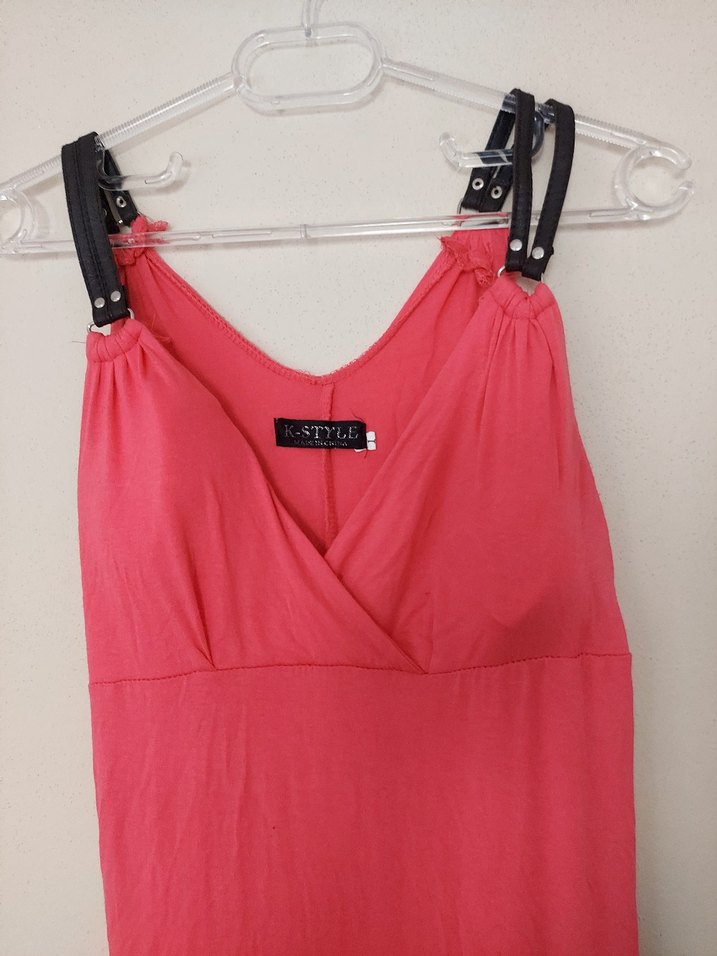 Pembe V Yakalı Kolsuz Midi Tulum - Görsel 3