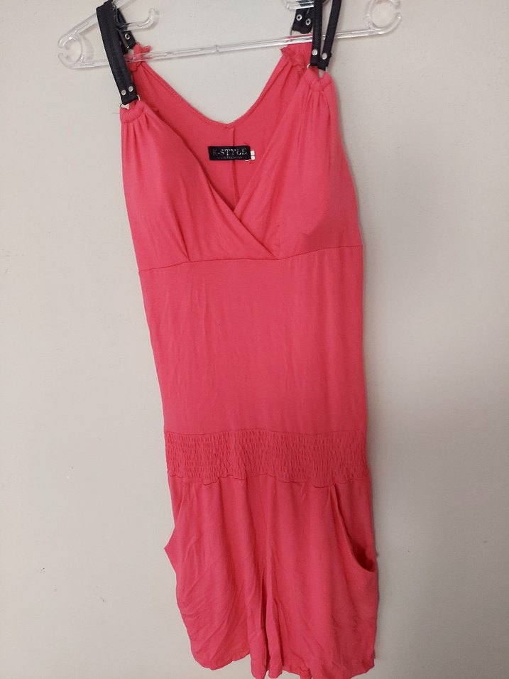 Pembe V Yakalı Kolsuz Midi Tulum - Görsel 4