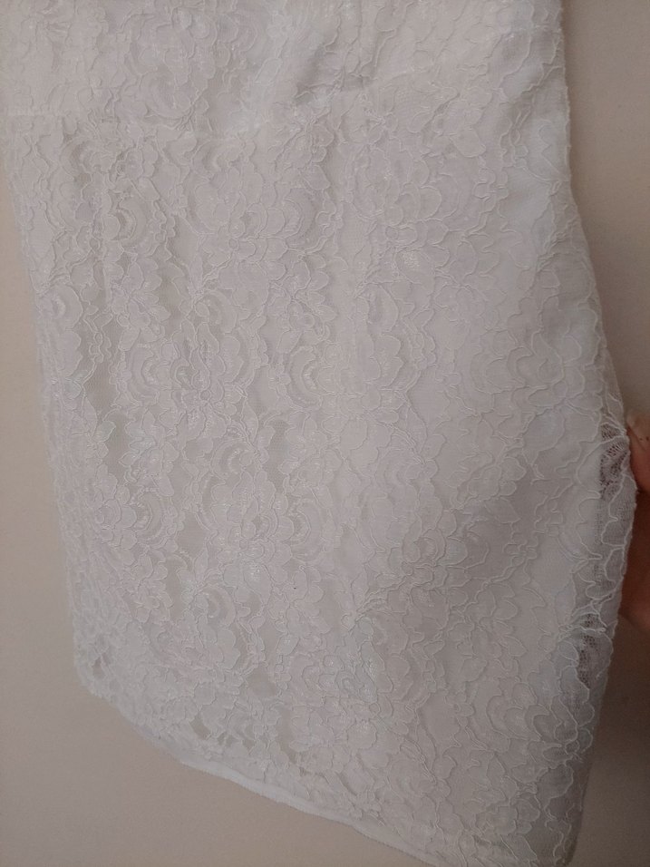 Dantel detaylı beyaz mini gelinlik - Görsel 2