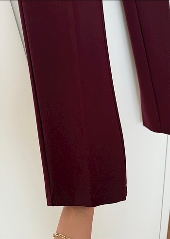 Bordo Kadın Kumaş Pantolon Kemerli Midi Boy - Görsel 2