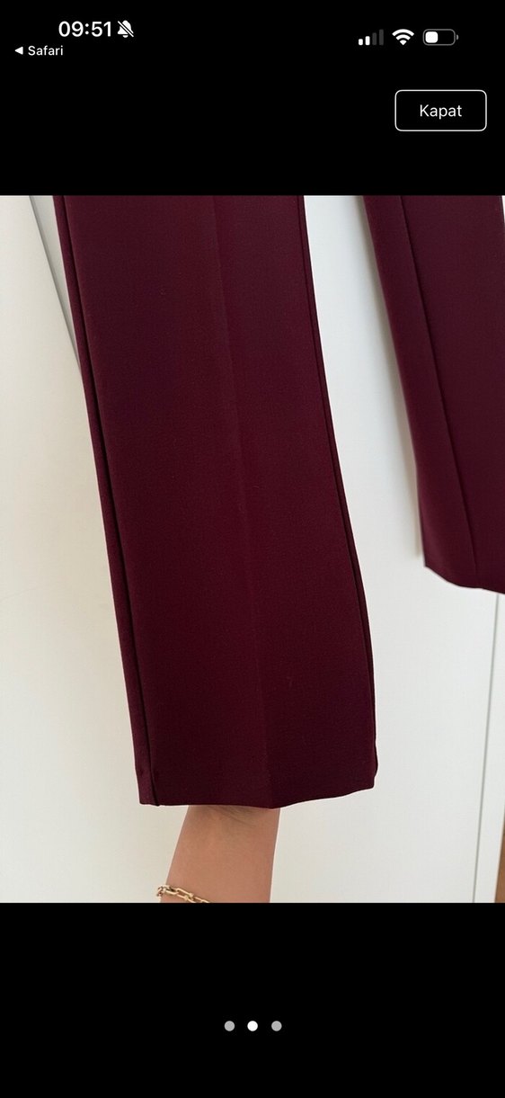 Bordo Kadın Kumaş Pantolon Kemerli Midi Boy - Görsel 2