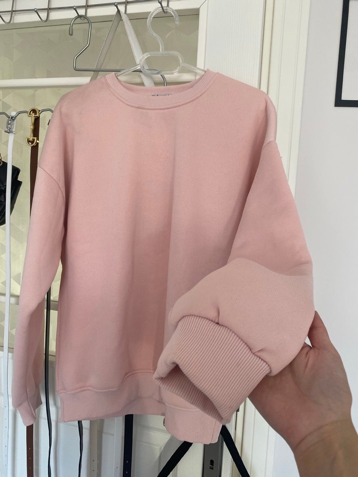 Pembe Kadın Sweatshirt, Yuvarlak Yaka, Rahat Kesim - Görsel 2