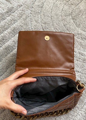 Zincir Detaylı Kahverengi Deri Kadın Çanta - Görsel 3