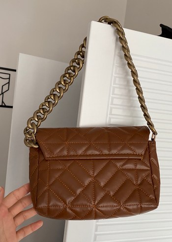 Zincir Detaylı Kahverengi Deri Kadın Çanta - Görsel 2