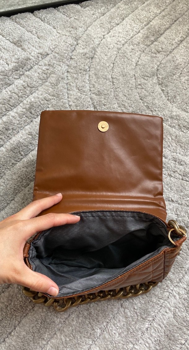 Zincir Detaylı Kahverengi Deri Kadın Çanta - Görsel 3