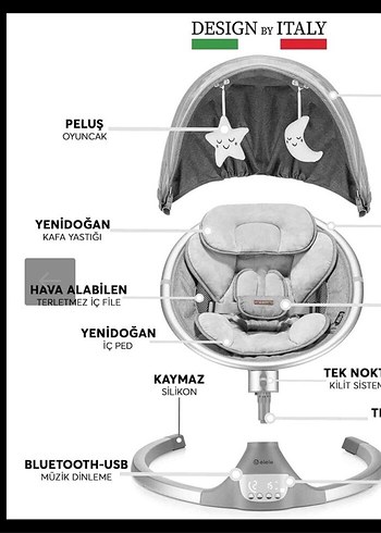 Beden Gri Bebek Salıncağı ve Sepeti
