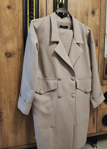 Bej Kadın Uzun Kesim Blazer Ceket - Görsel 2