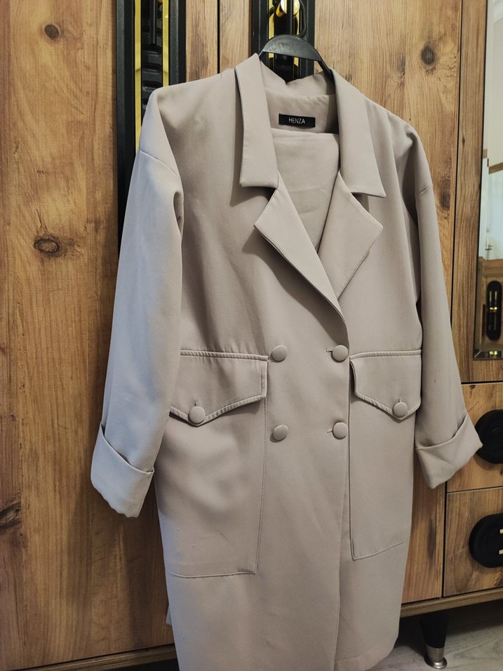 Bej Kadın Uzun Kesim Blazer Ceket - Görsel 2