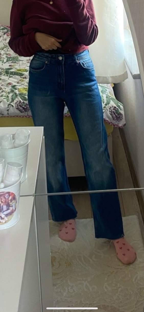 Mavi Normal Boy Rahat Kesim Kadın Kot Pantolon - Görsel 4