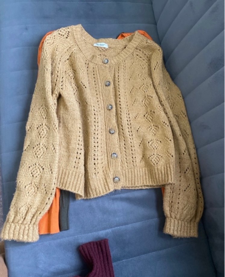 Bej Örgü Kadın Hırka Uzun Kollu - Görsel 2