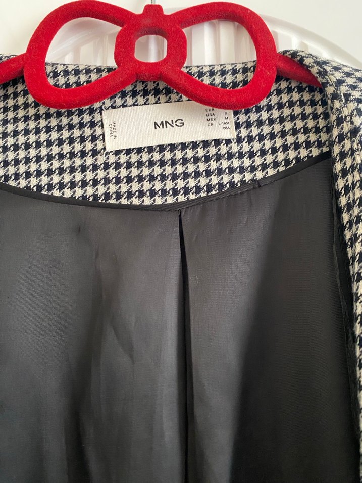 Düğmeli Gri Kareli Kadın Blazer Ceket - Görsel 2